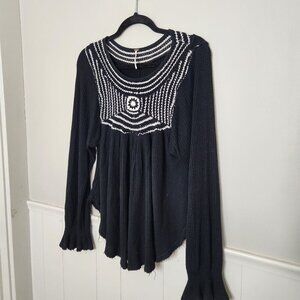 FREE PEOPLE Black Knit Crochet Soulmate Tunic Blouse